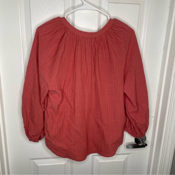 Evereve Ingrid Textured Stripe Top Cotton Blend Work Flowy in Rusted Rose M - Picture 3 of 11